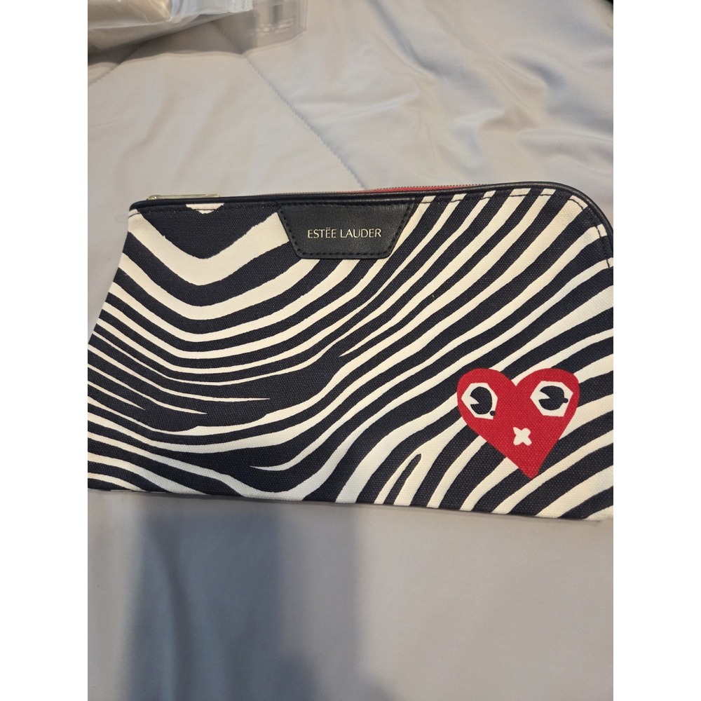 Estee Lauder Makeup Cosmetic Bag Black/White/Red 10 x 6 inches